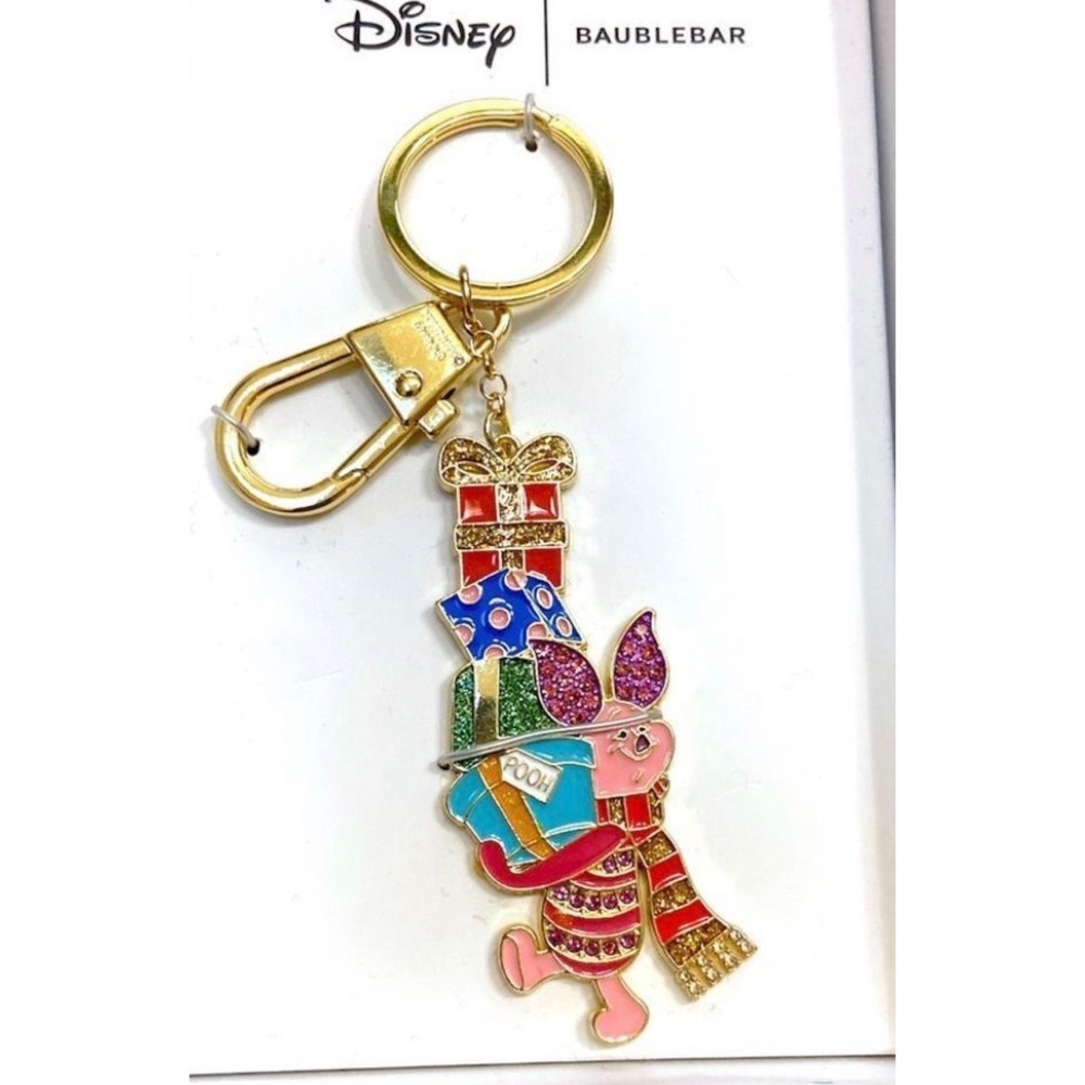 Disney BaubleBar Piglet Holiday Keychain Gold Tone Crystal Bag Charm New Boxed